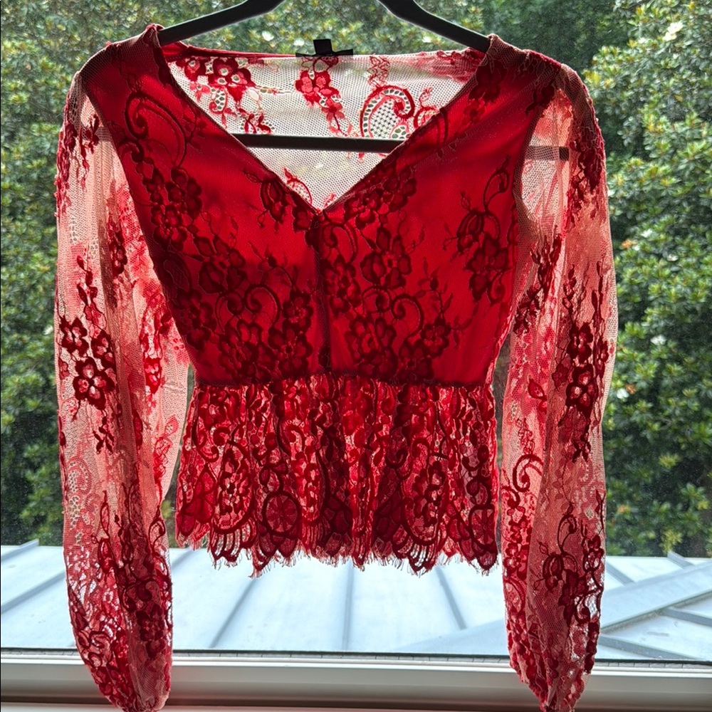 Topshop Red Embellished Peplum Blouse